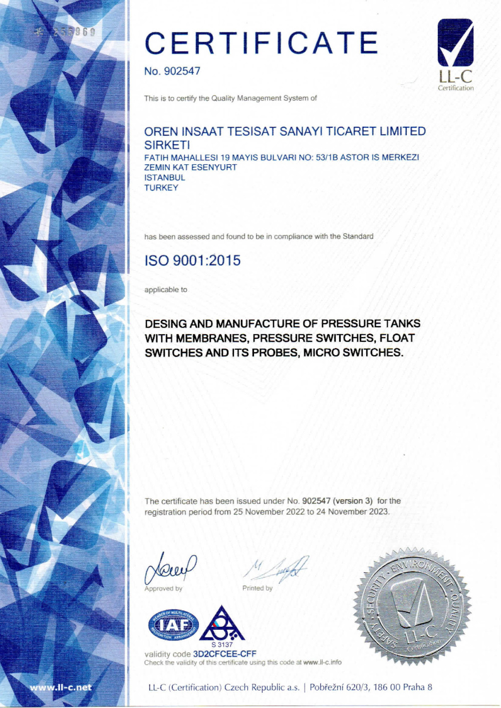 ISO 9001-2015 Sertifikası (EN)