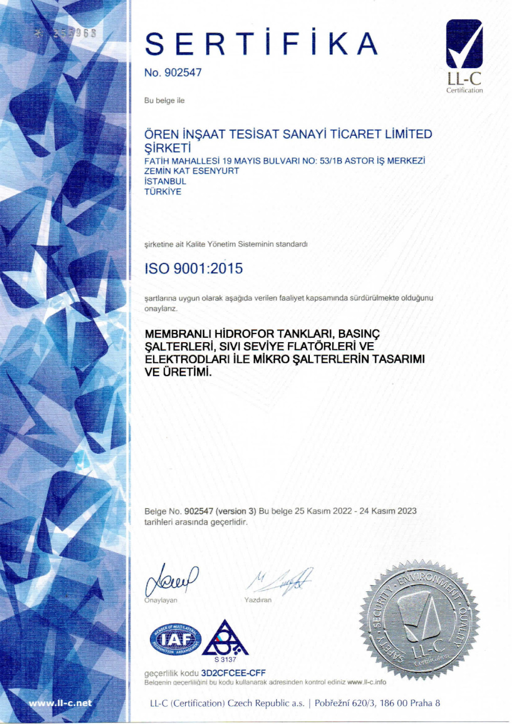 ISO 9001-2015 Sertifikası (TR)